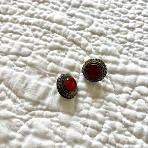 Vintage Silver Semi-Precious Dome Earrings